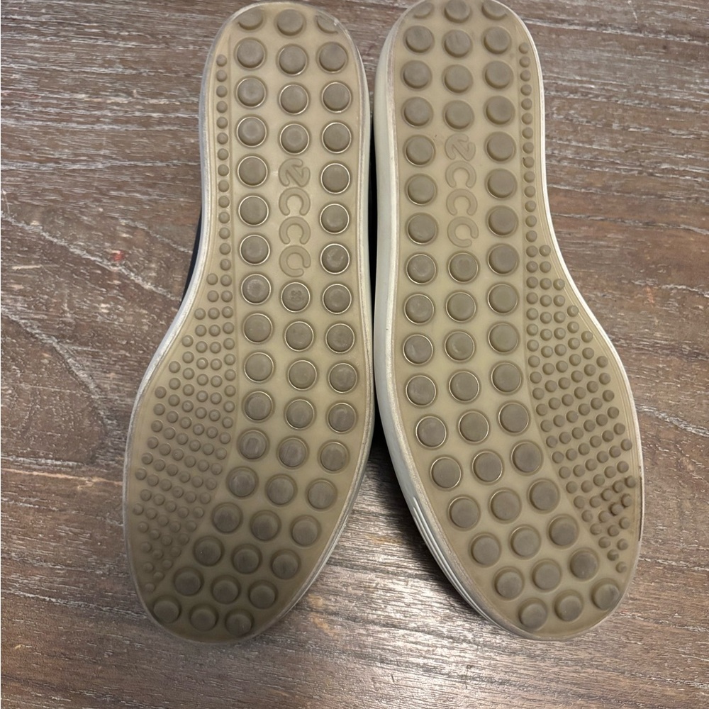 Ecco Navy Leather Low-Top Sneakers with Cream Laces - Picture 3 of 4